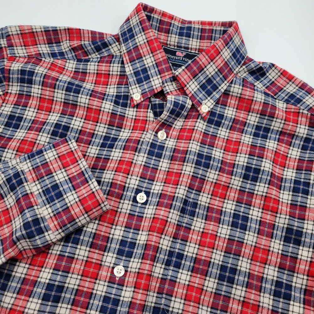 Vineyard Vines Performance Slim Fit Murray Shirt Mens Medium Red Blue Plaid M